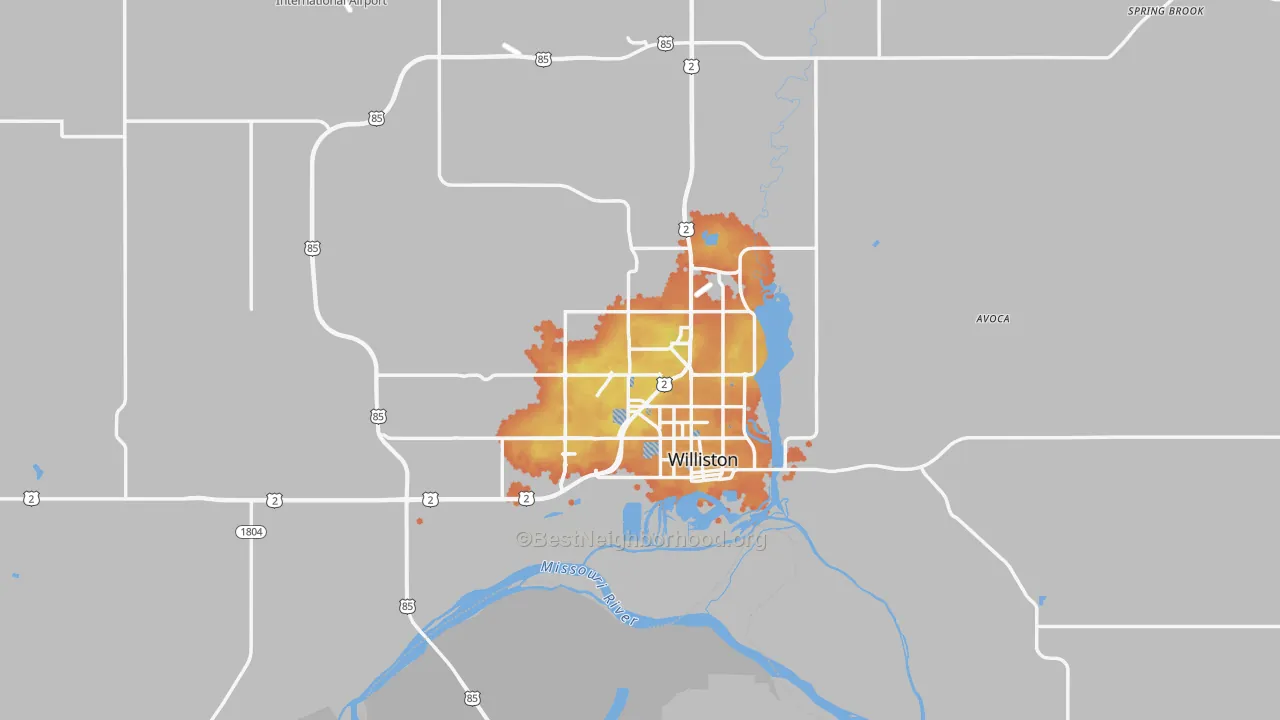 Bike Grade map of Williston, ND