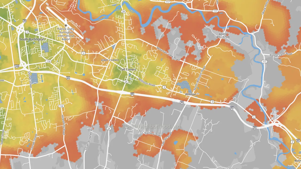 Bike Grade map of Williston, VT