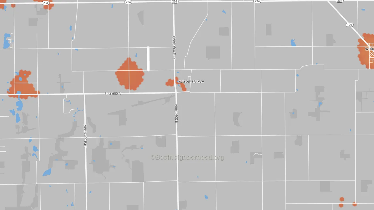 Bike Grade map of Willow Branch, IN