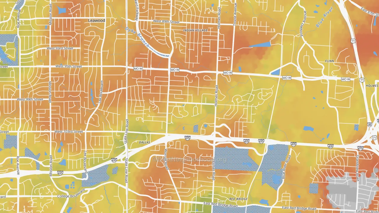 Bike Grade map of Willow Creek, Kansas City, MO
