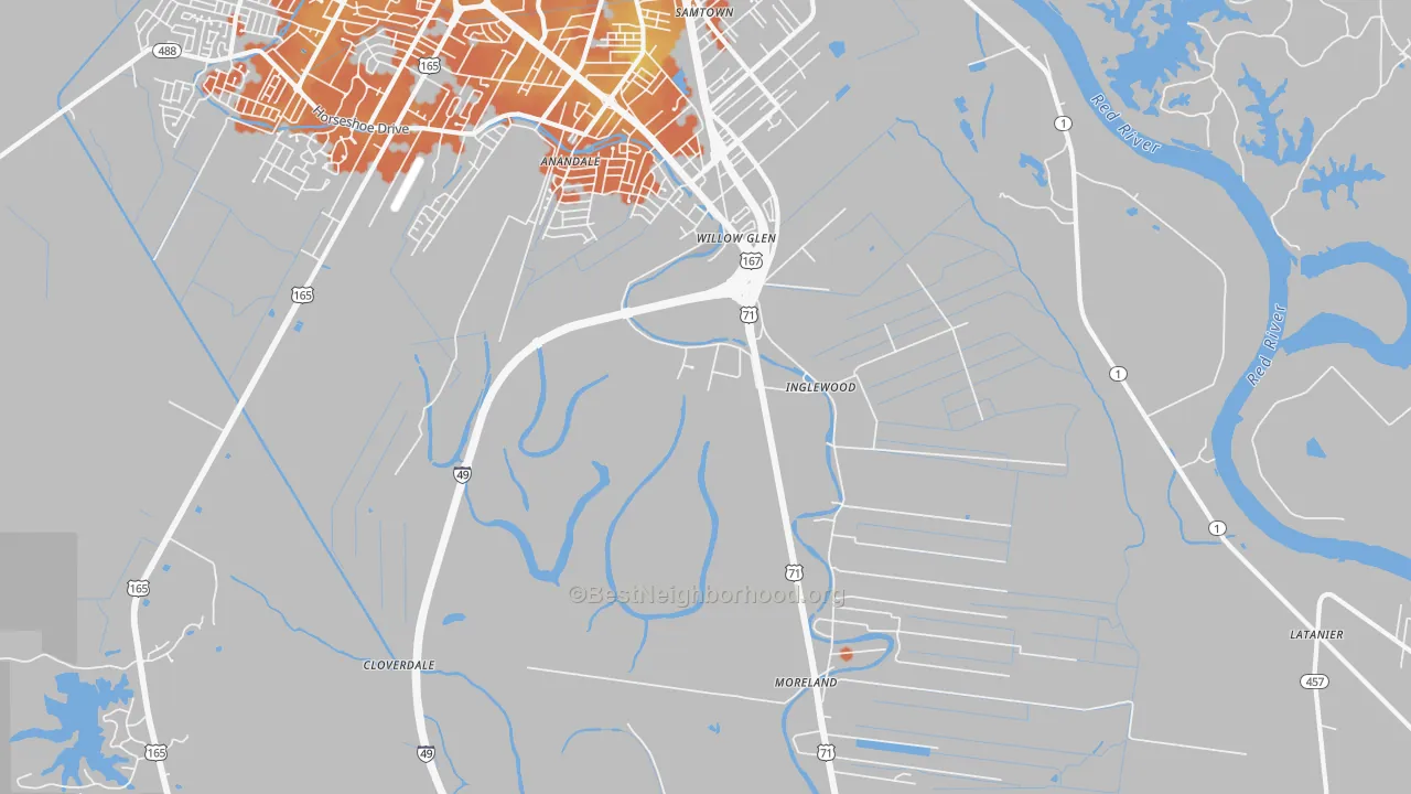 Bike Grade map of Willow Glen, LA
