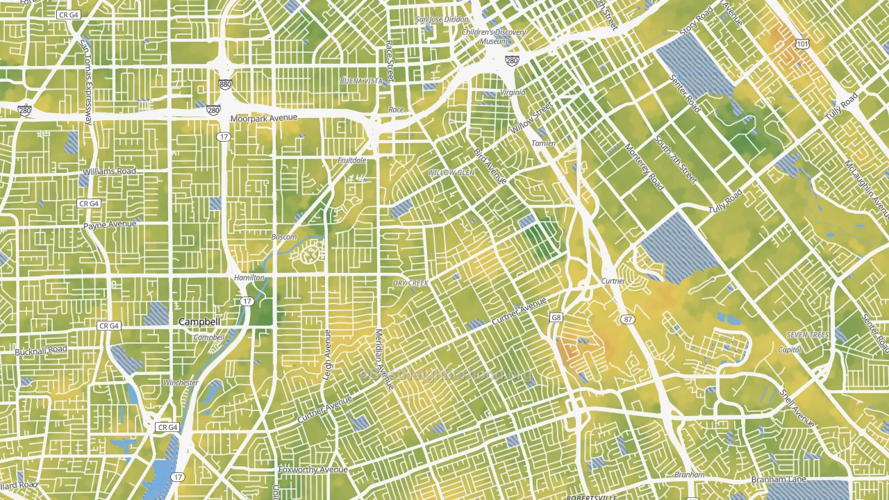 Bike Grade map of Willow Glen, San Jose, CA