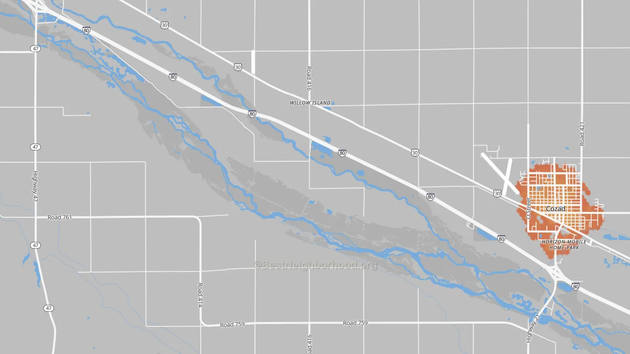 Bike Grade map of Willow Island, NE
