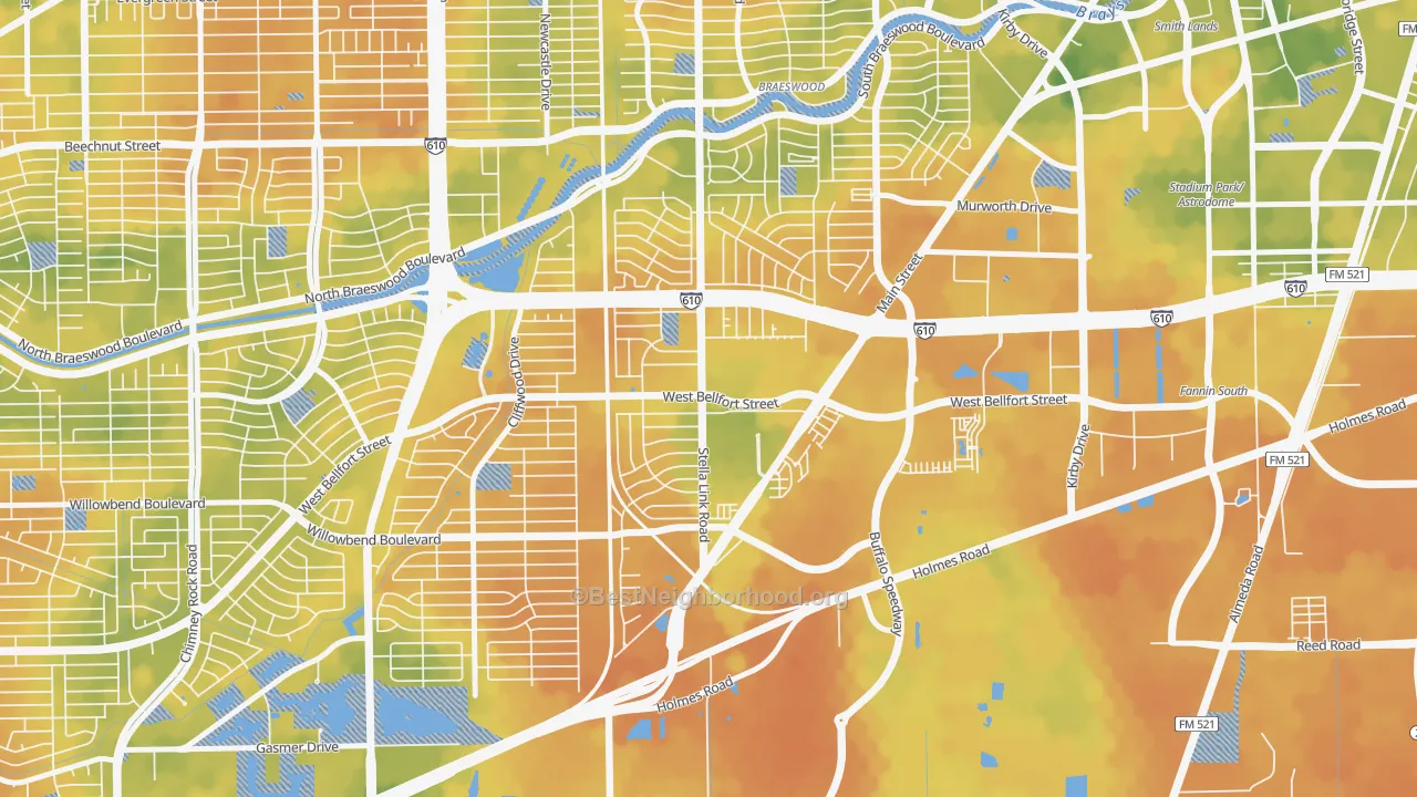 Bike Grade map of Willow Meadows-Willowbend Area, Houston, TX
