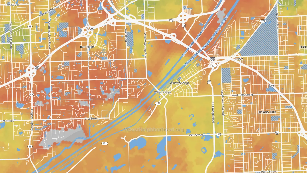 Bike Grade map of Willow Springs, IL