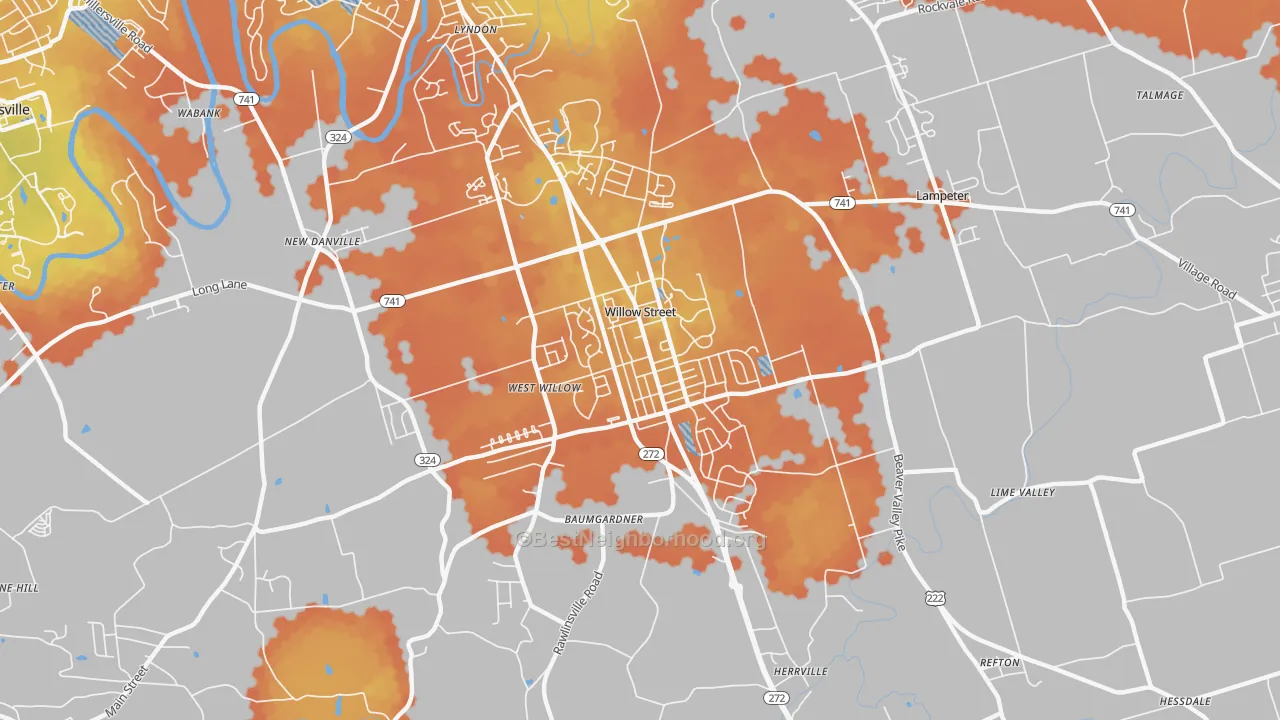 Bike Grade map of Willow Street, PA