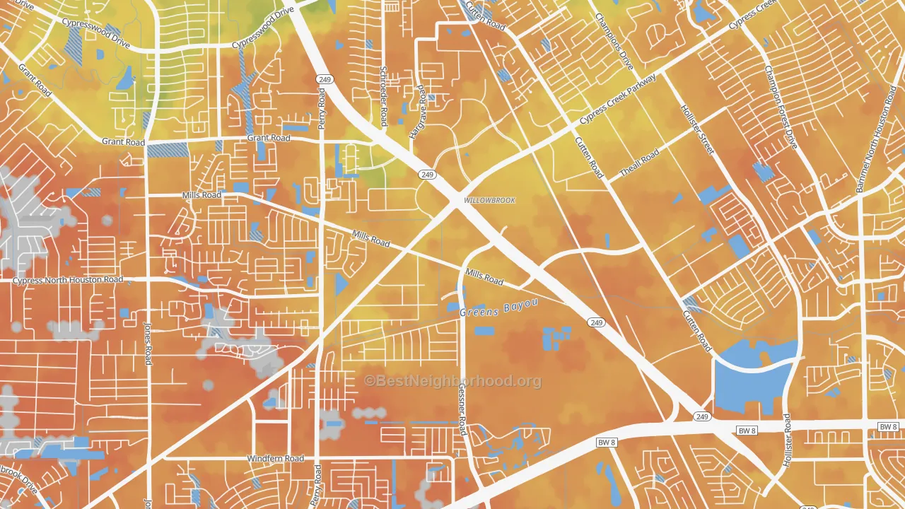 Bike Grade map of Willowbrook, Houston, TX
