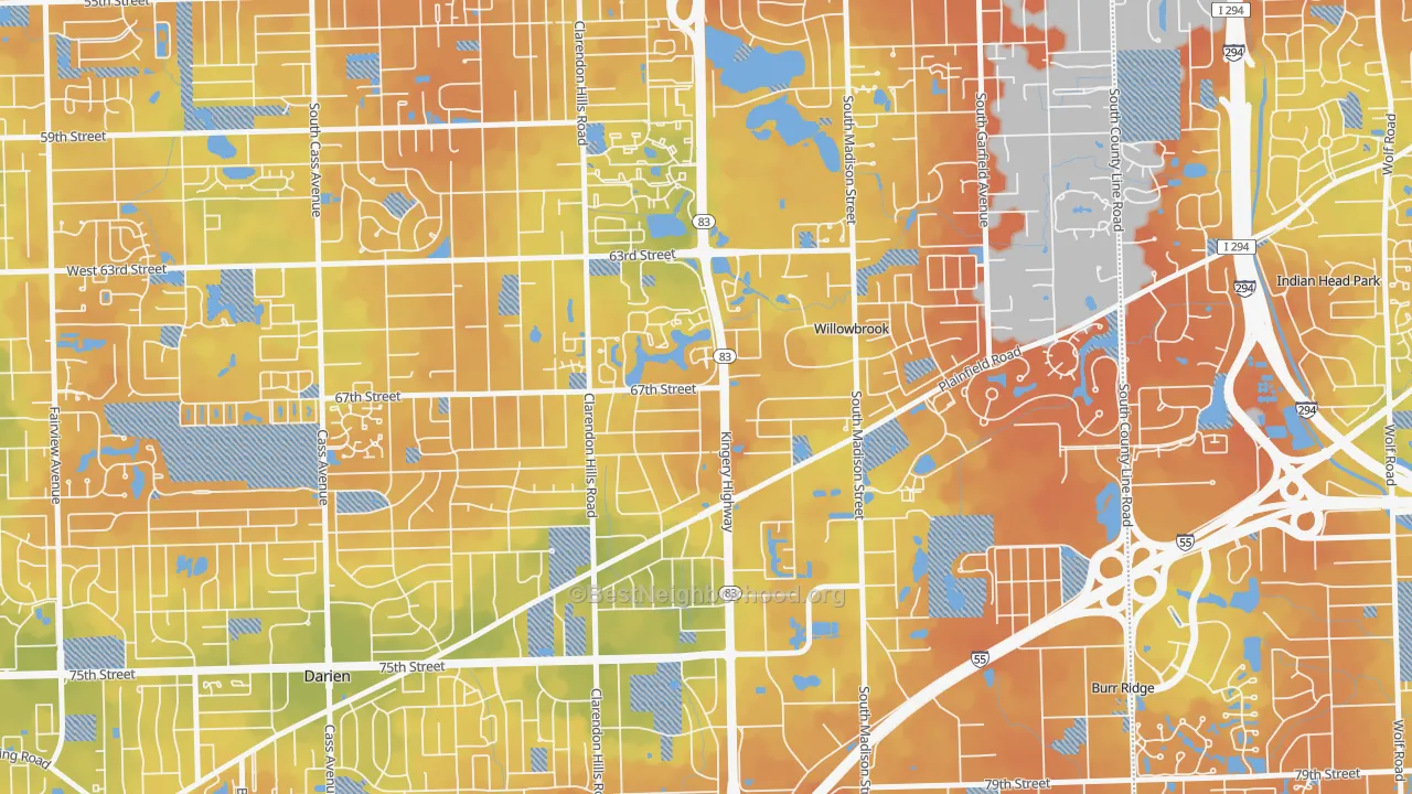 Bike Grade map of Willowbrook, IL