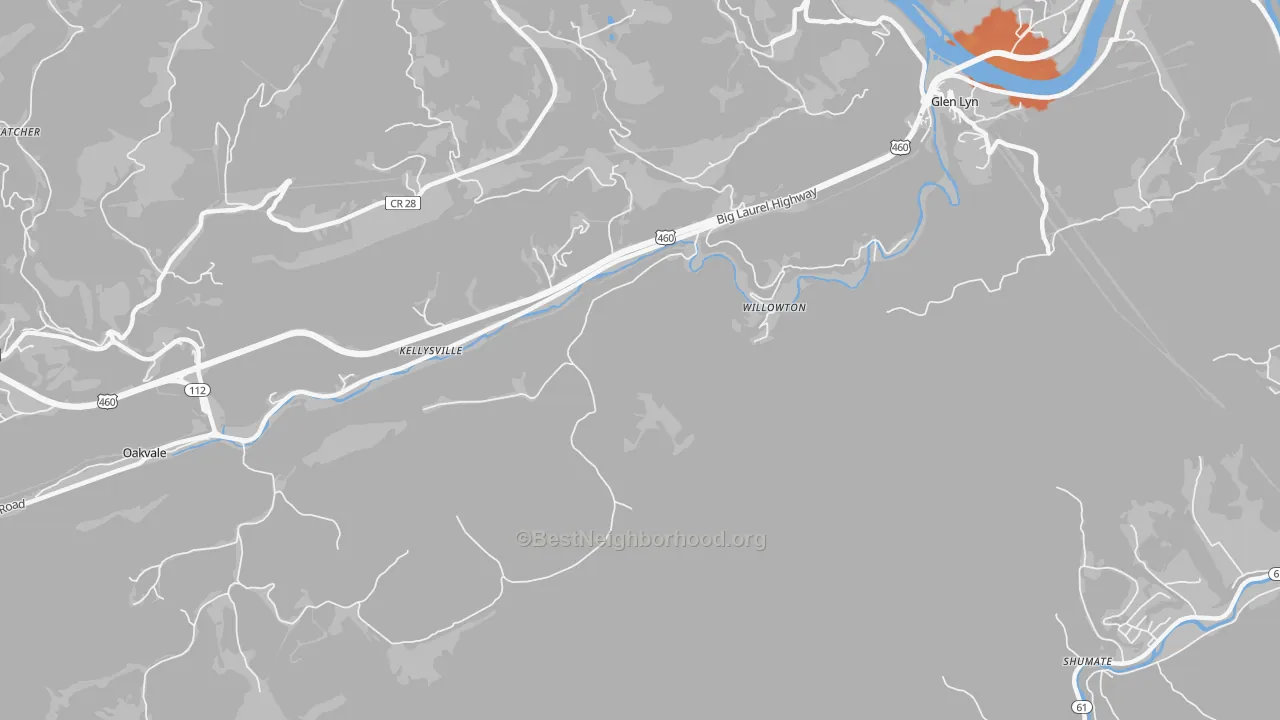 Bike Grade map of Willowton, WV