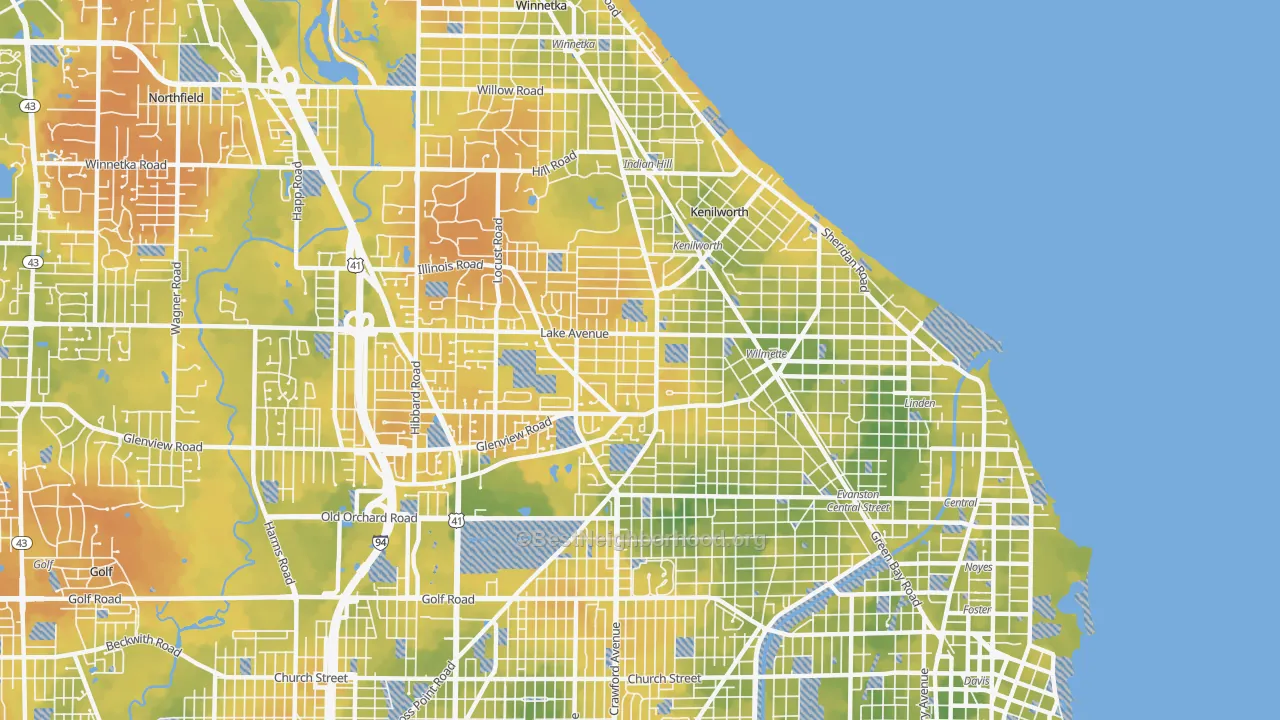 Bike Grade map of Wilmette, IL