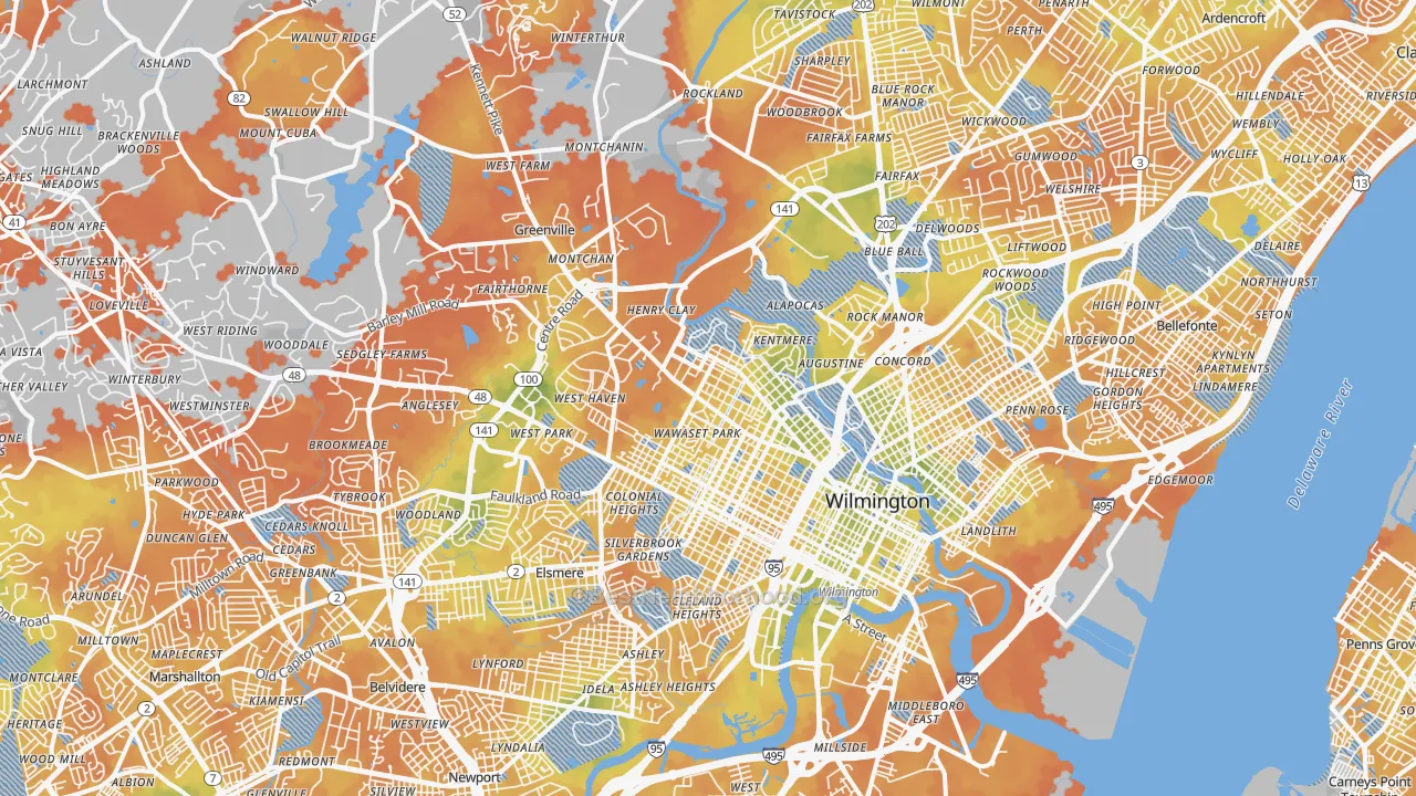 Bike Grade map of Wilmington, DE