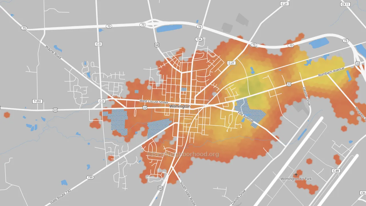 Bike Grade map of Wilmington Historic District, Wilmington, OH