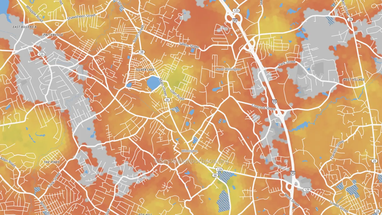 Bike Grade map of Wilmington, MA