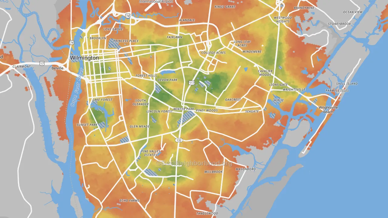Bike Grade map of Wilmington, NC