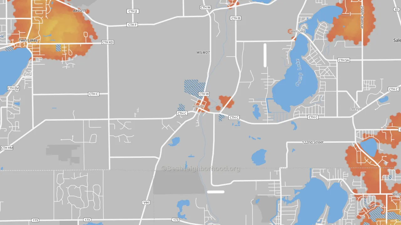 Bike Grade map of Wilmot, WI