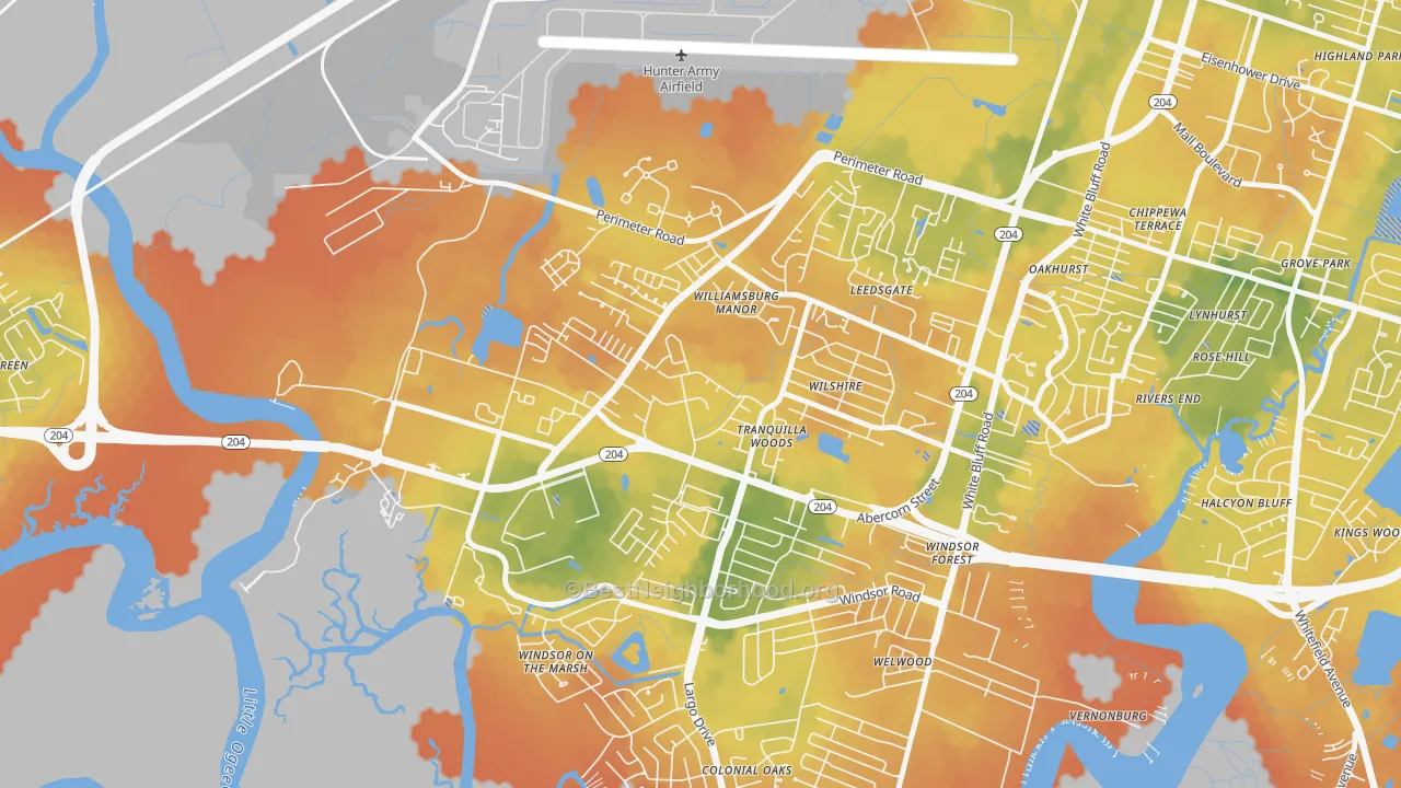 Bike Grade map of Wilshire Estates-Savannah Mall, Savannah, GA