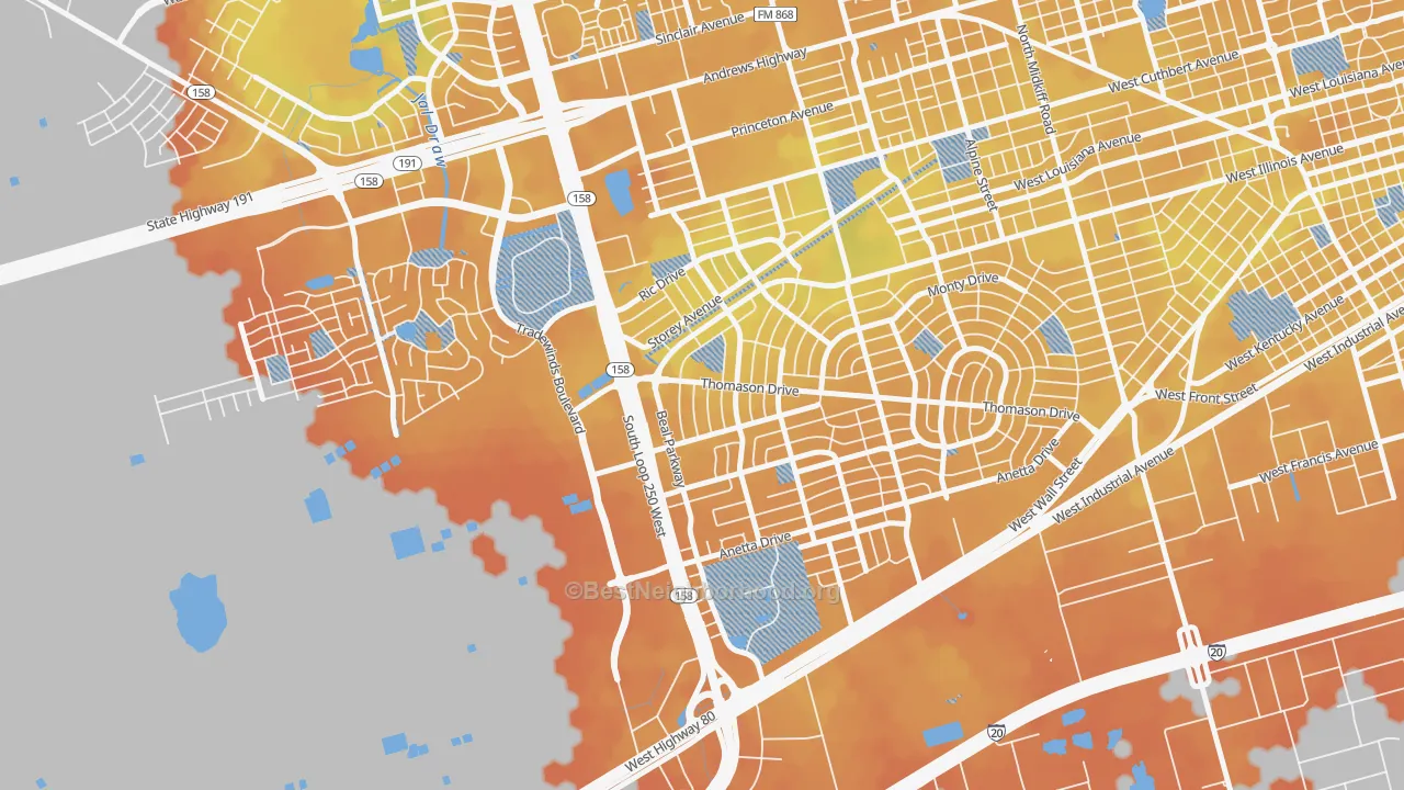 Bike Grade map of Wilshire Park, Midland, TX