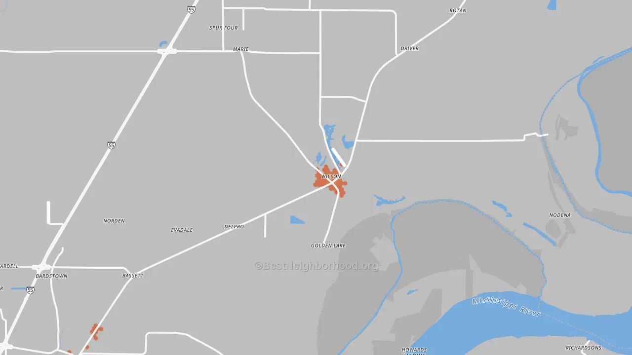 Bike Grade map of Wilson, AR