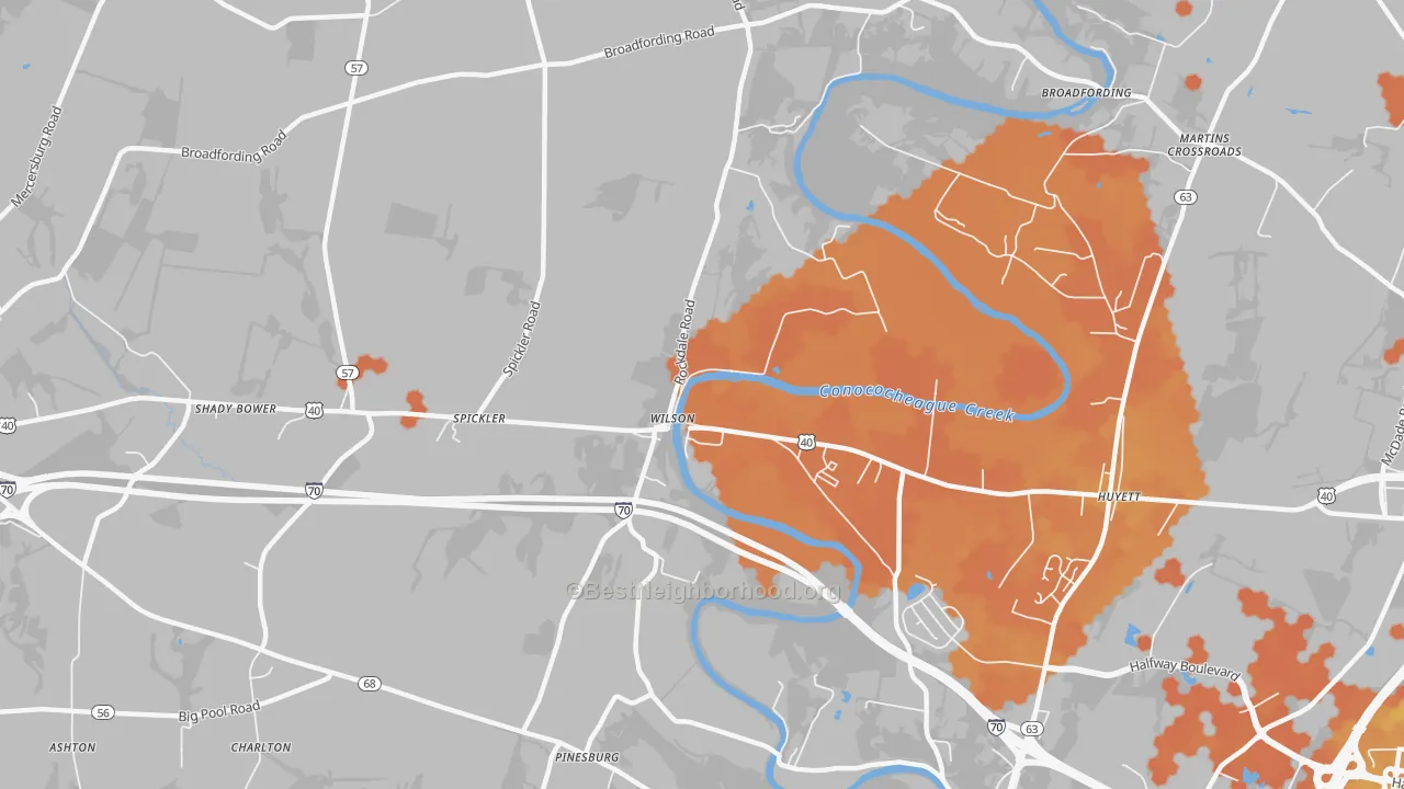 Bike Grade map of Wilson-Conococheague, MD