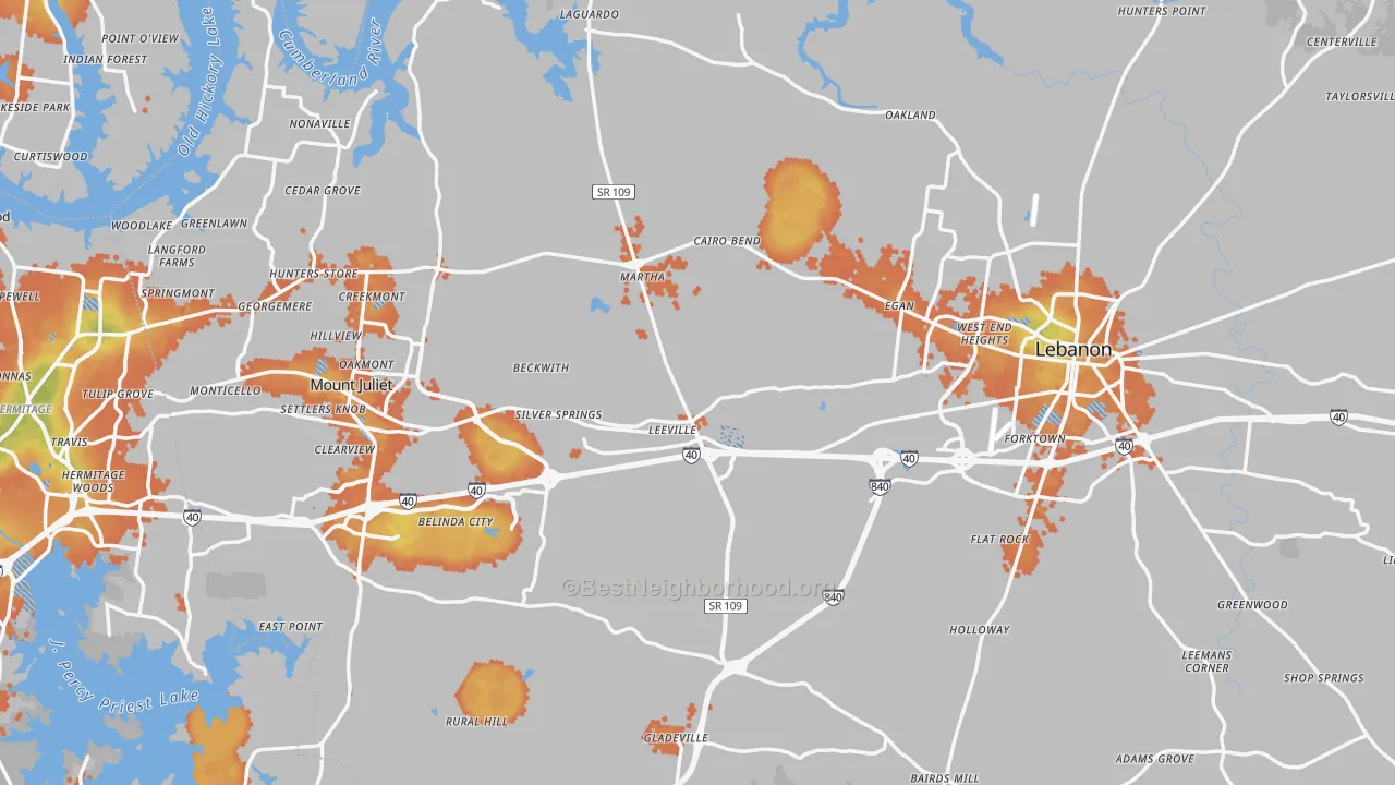Bike Grade map of Wilson County, TN