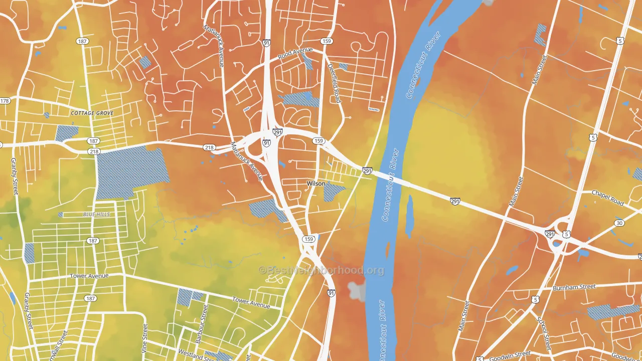 Bike Grade map of Wilson, CT