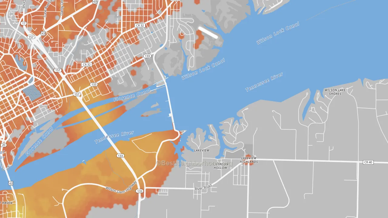 Bike Grade map of Wilson Lake Shores, AL