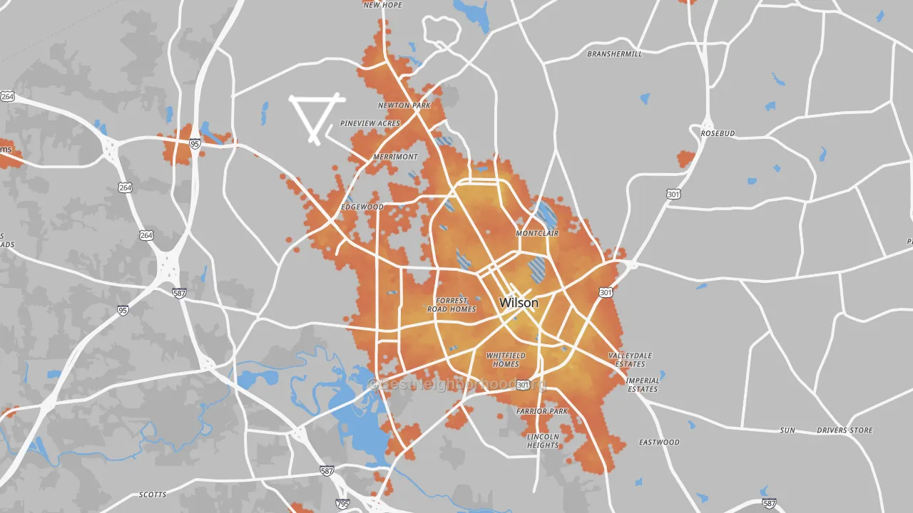 Bike Grade map of Wilson, NC