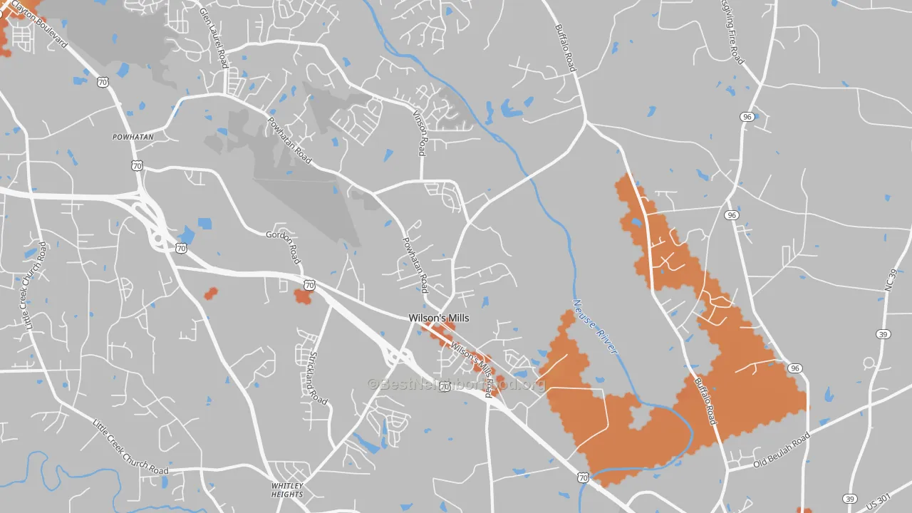 Bike Grade map of Wilsons Mills, NC