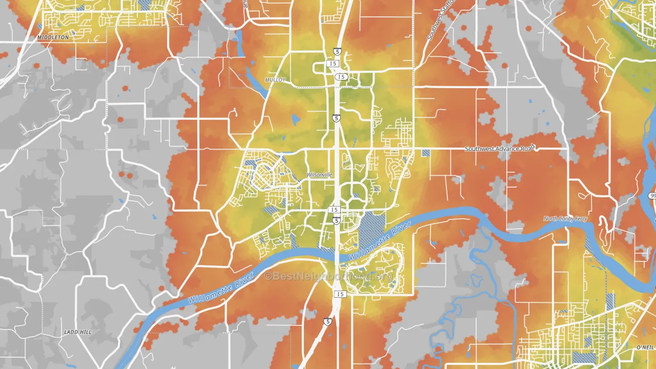 Bike Grade map of Wilsonville, OR