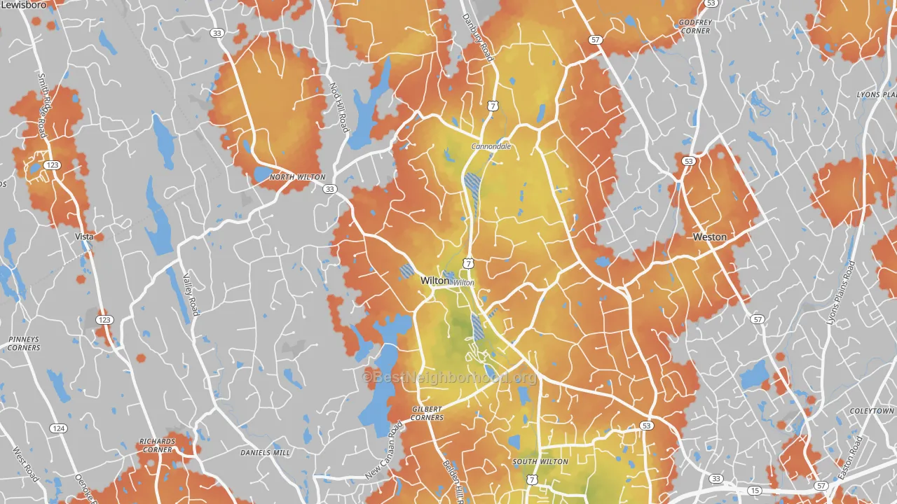 Bike Grade map of Wilton, CT