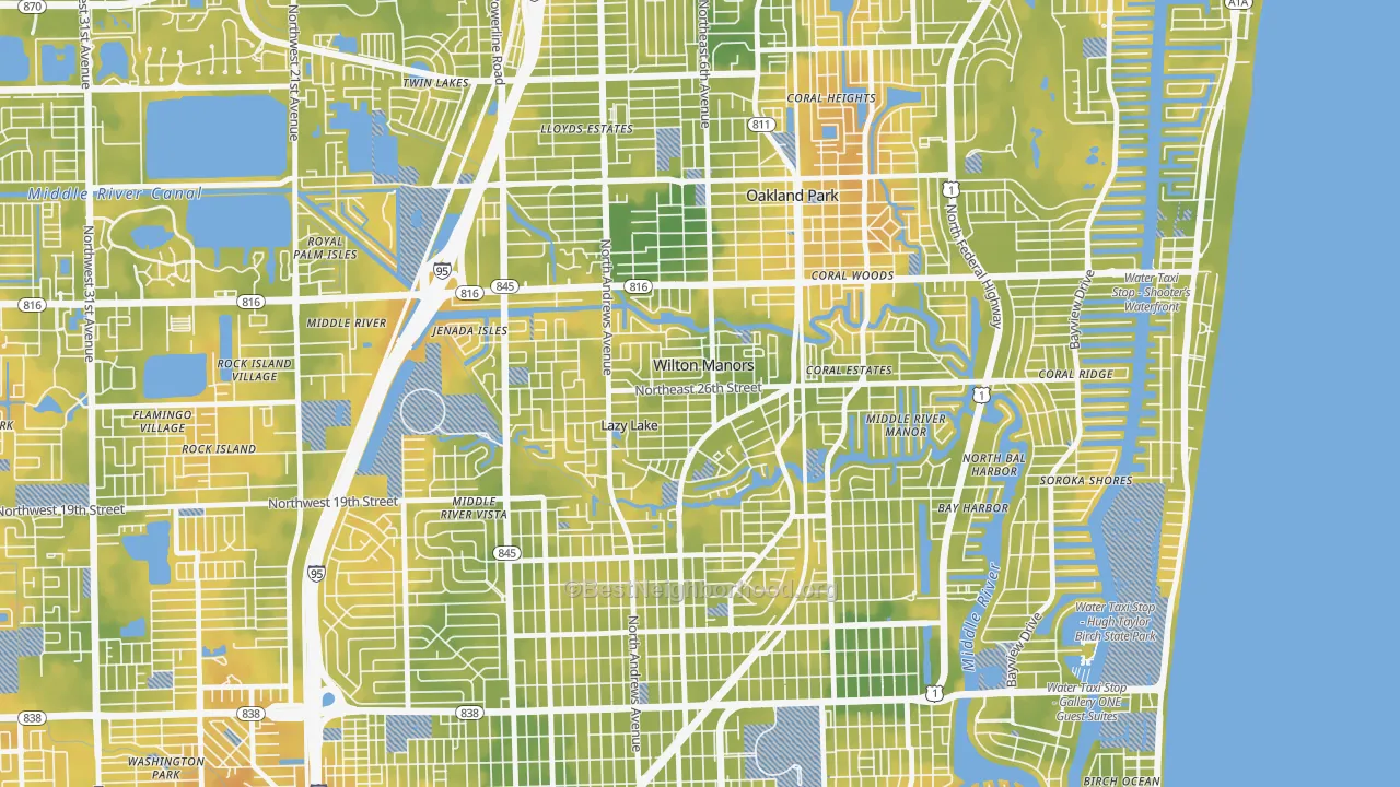 Bike Grade map of Wilton Manors, FL