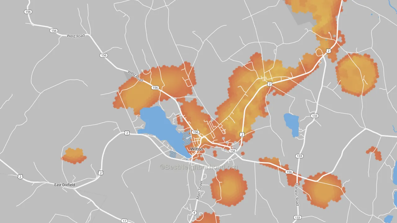 Bike Grade map of Wilton, ME