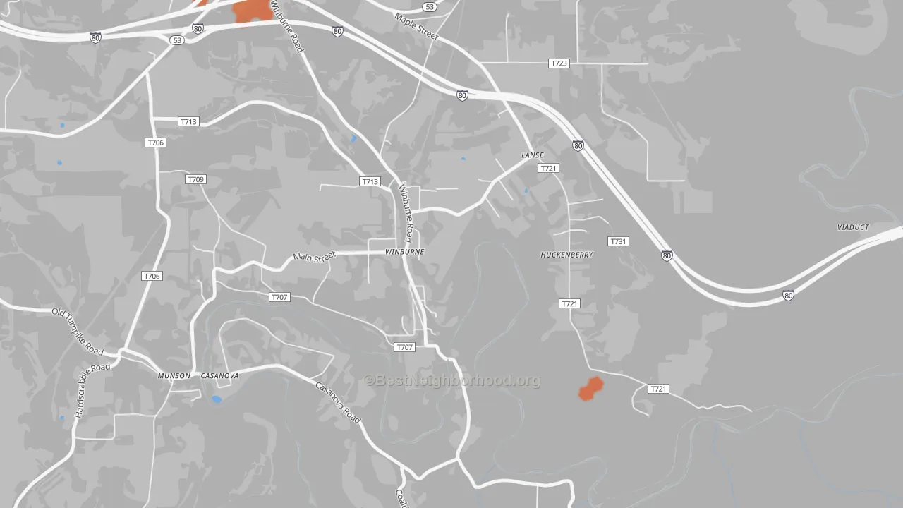 Bike Grade map of Winburne, PA