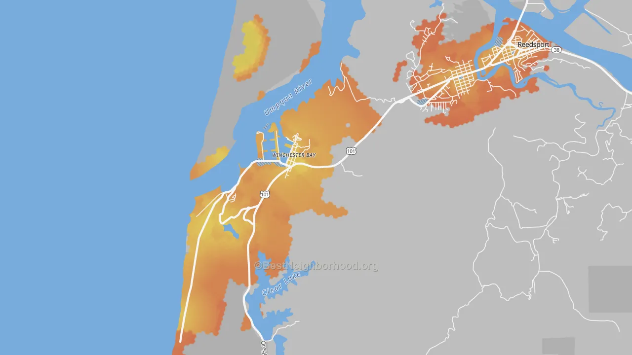 Bike Grade map of Winchester Bay, OR