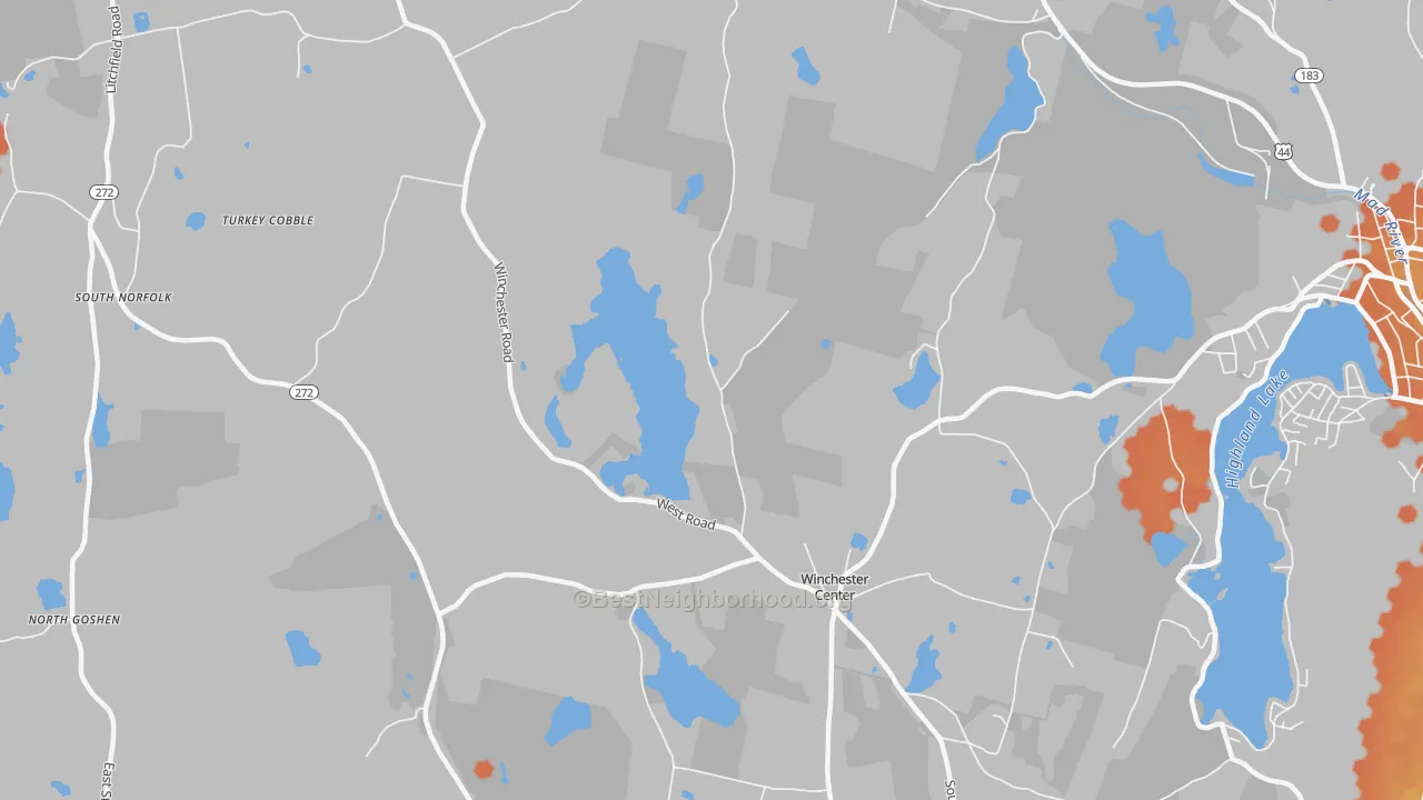 Bike Grade map of Winchester Center, CT