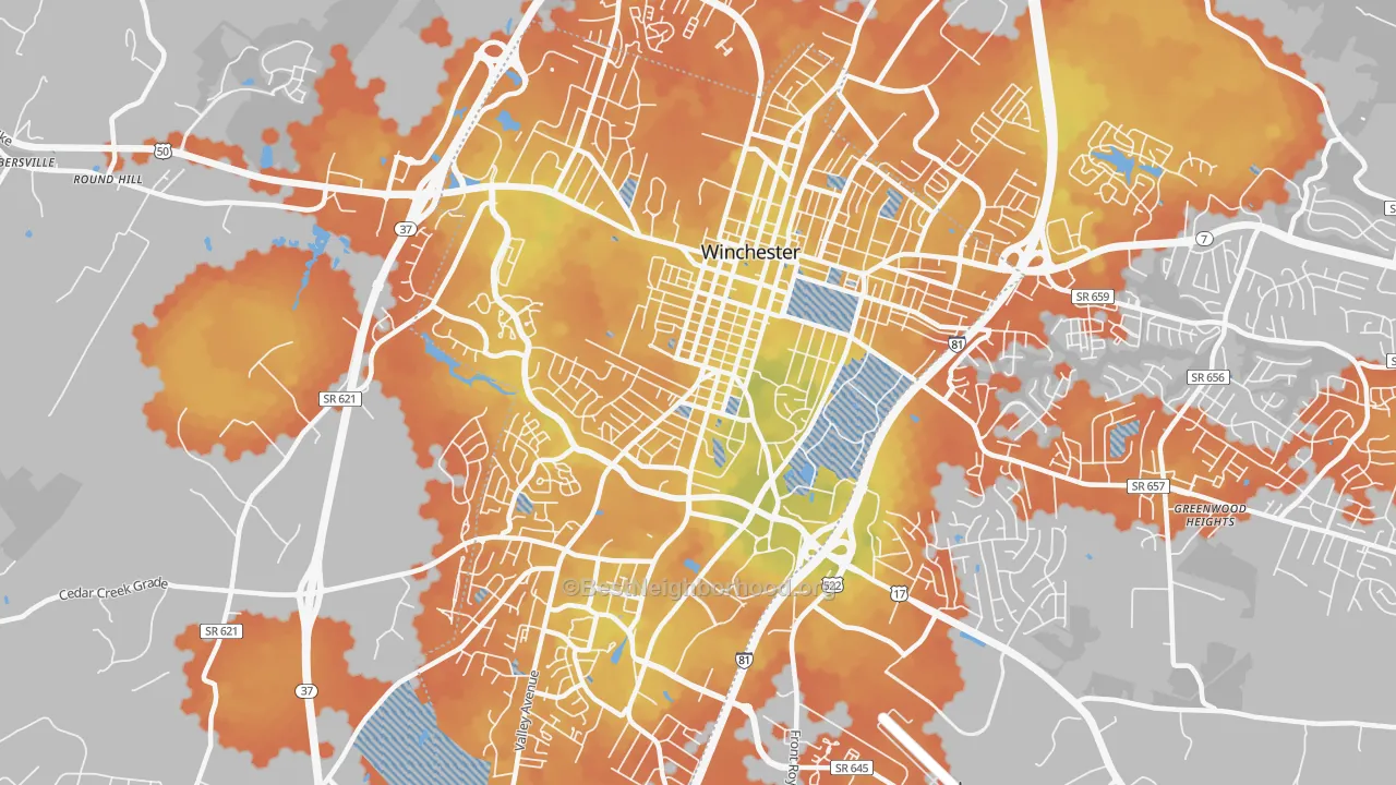 Bike Grade map of Winchester City, VA