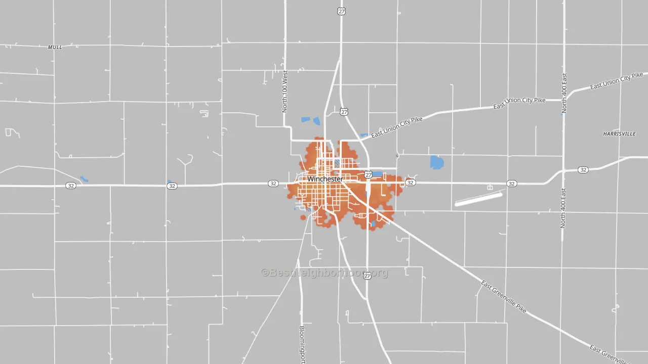 Bike Grade map of Winchester, IN