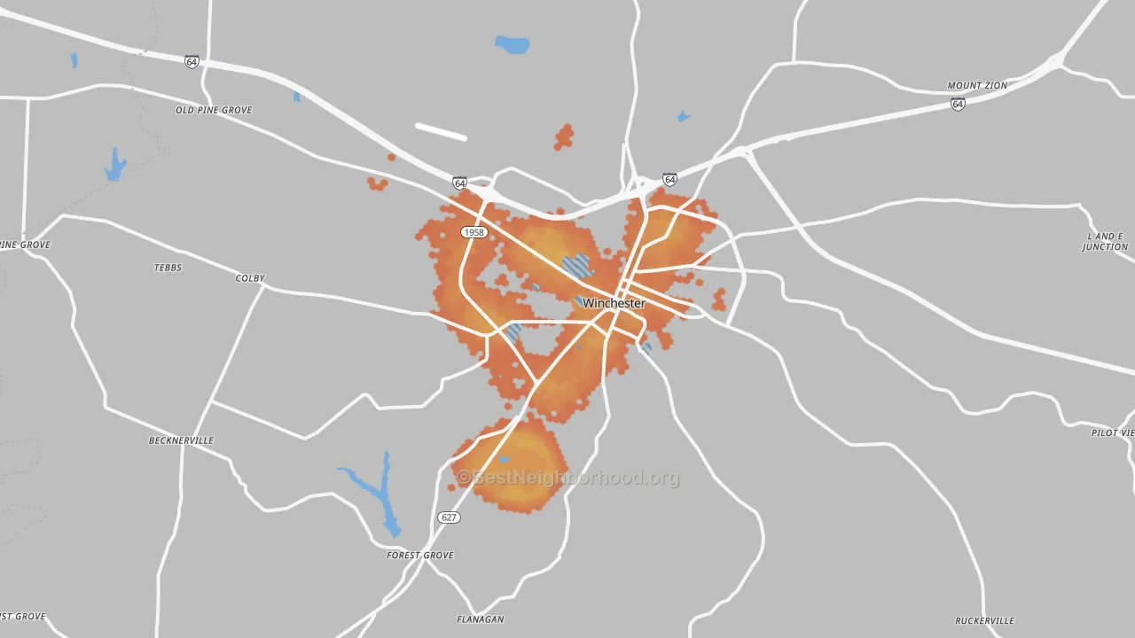 Bike Grade map of Winchester, KY