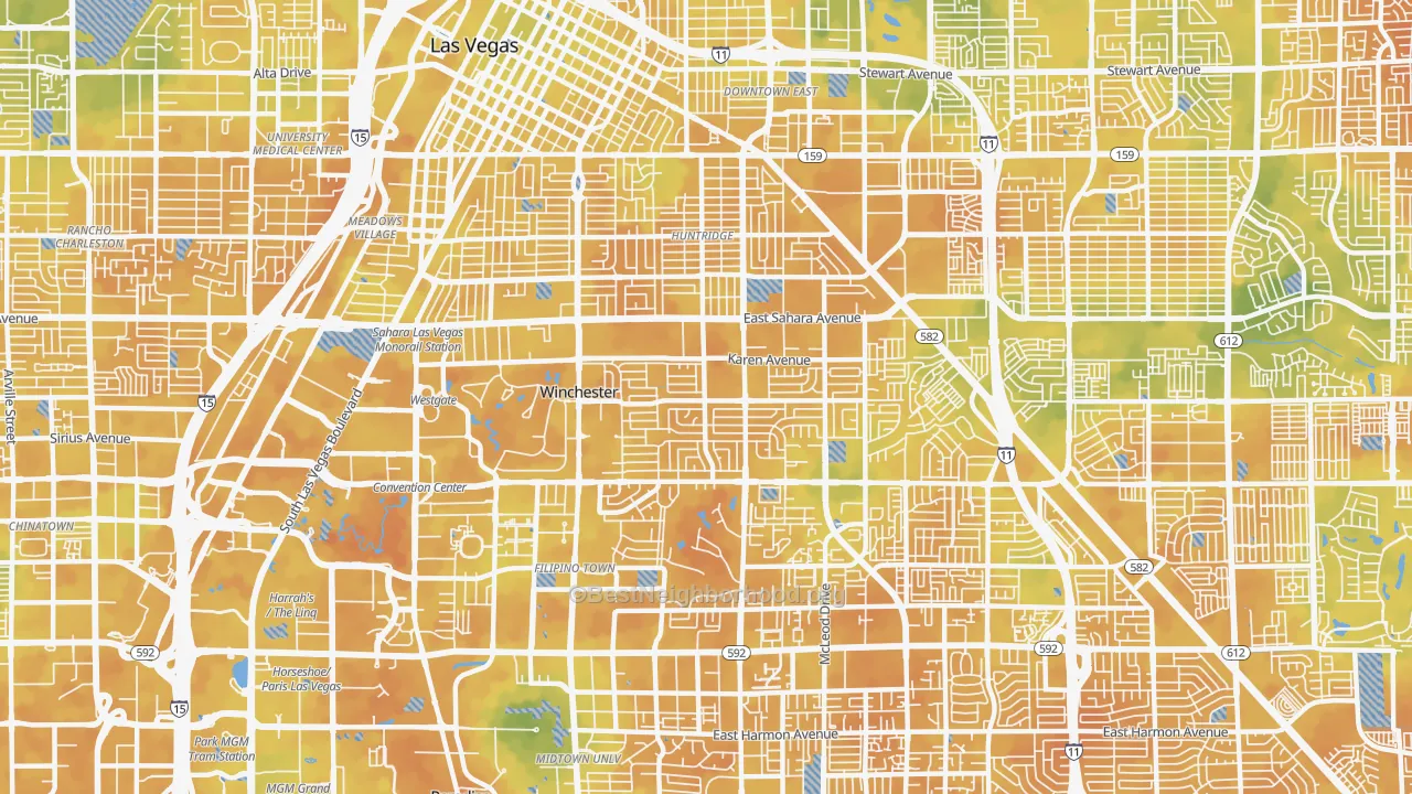 Bike Grade map of Winchester, NV