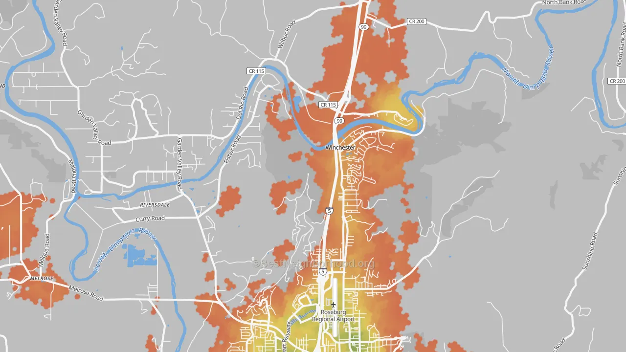 Bike Grade map of Winchester, OR