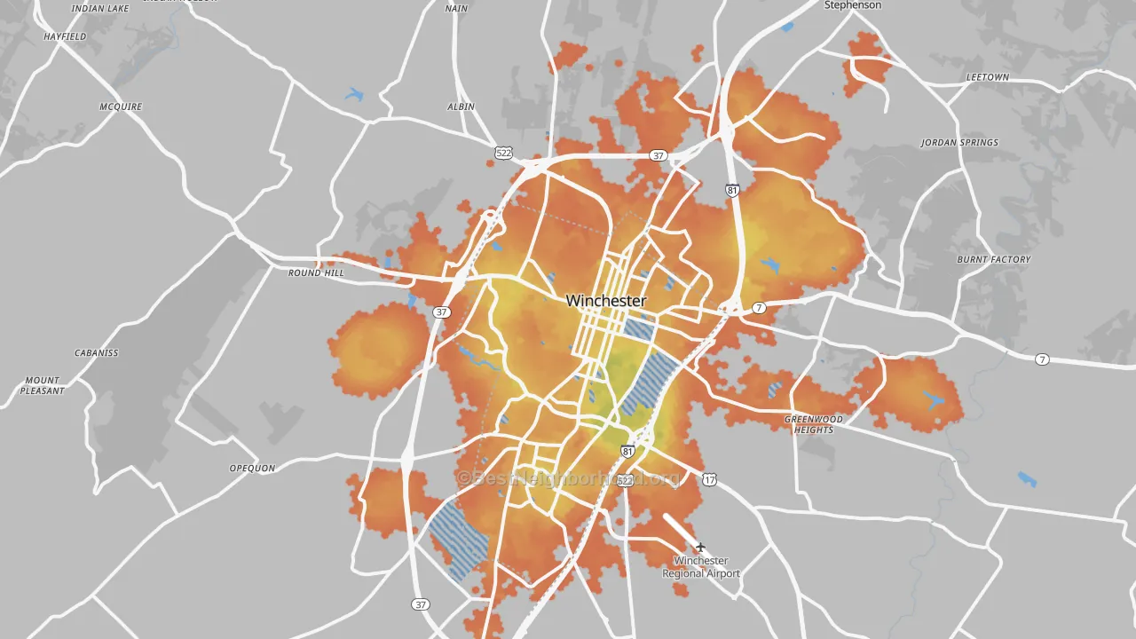 Bike Grade map of Winchester, VA
