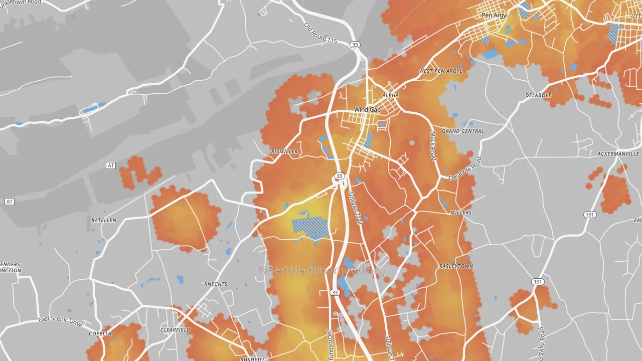 Bike Grade map of Wind Gap, PA