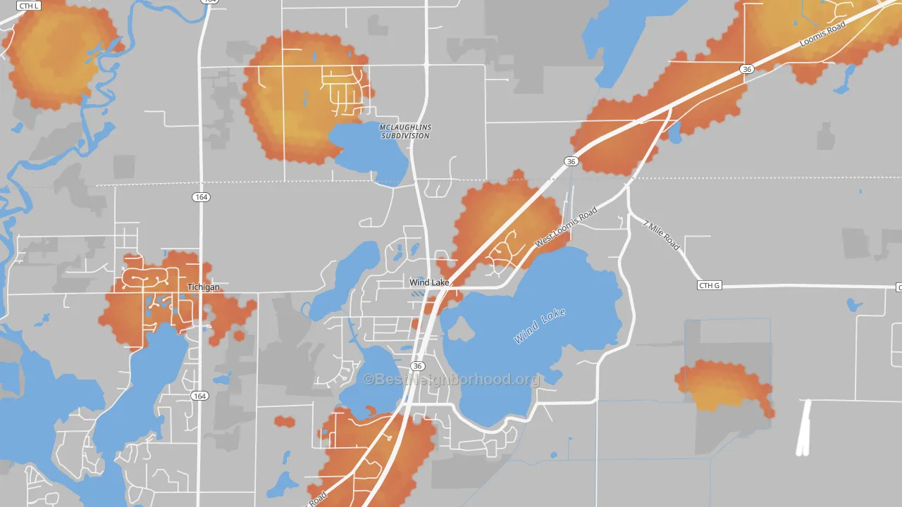Bike Grade map of Wind Lake, WI