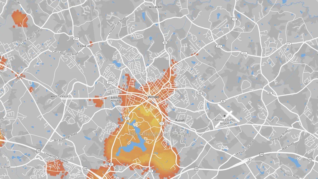 Bike Grade map of Winder, GA