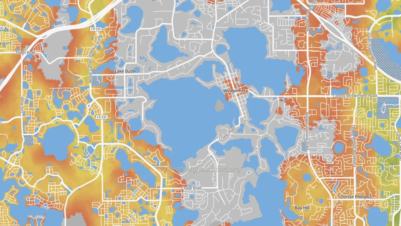 Bike Grade map of Windermere, FL