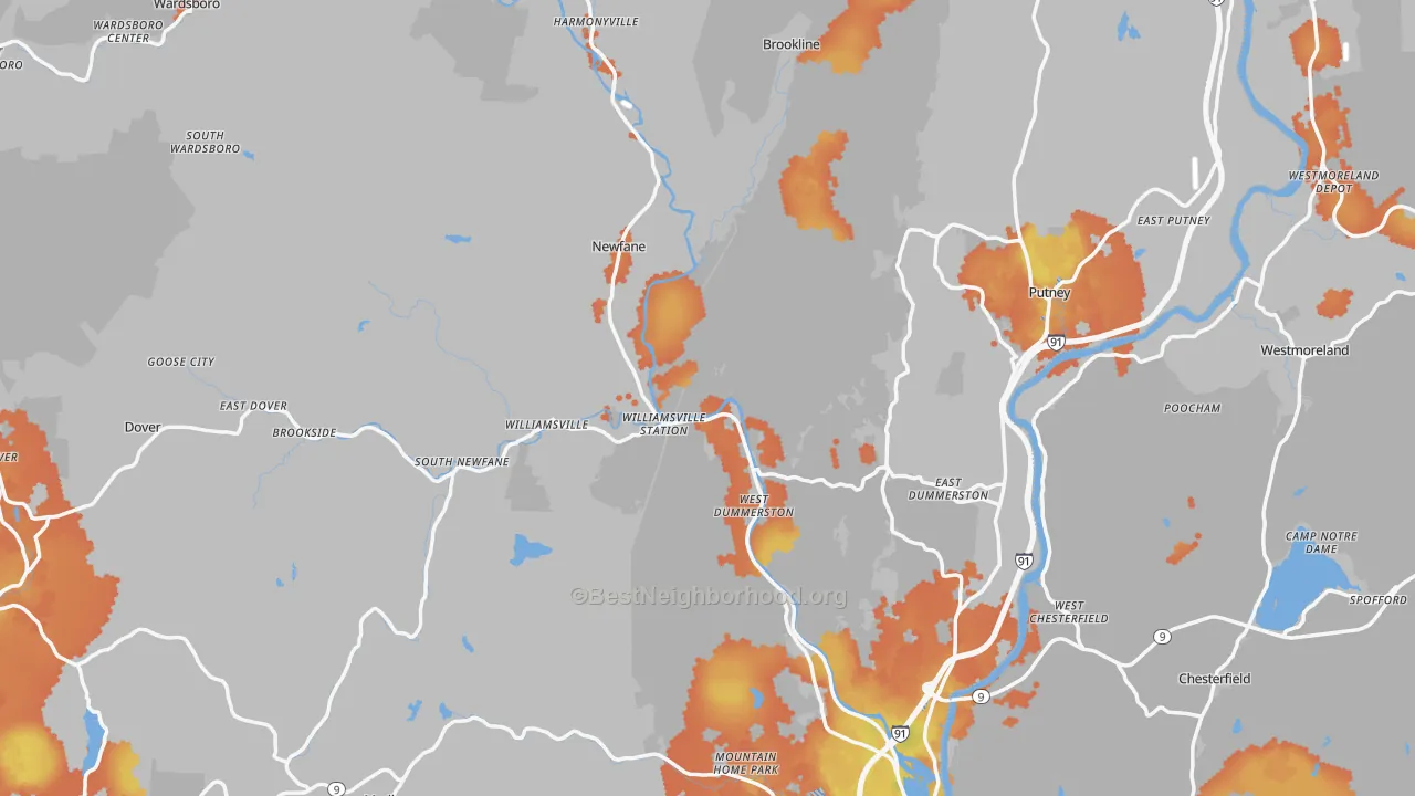 Bike Grade map of Windham County, VT