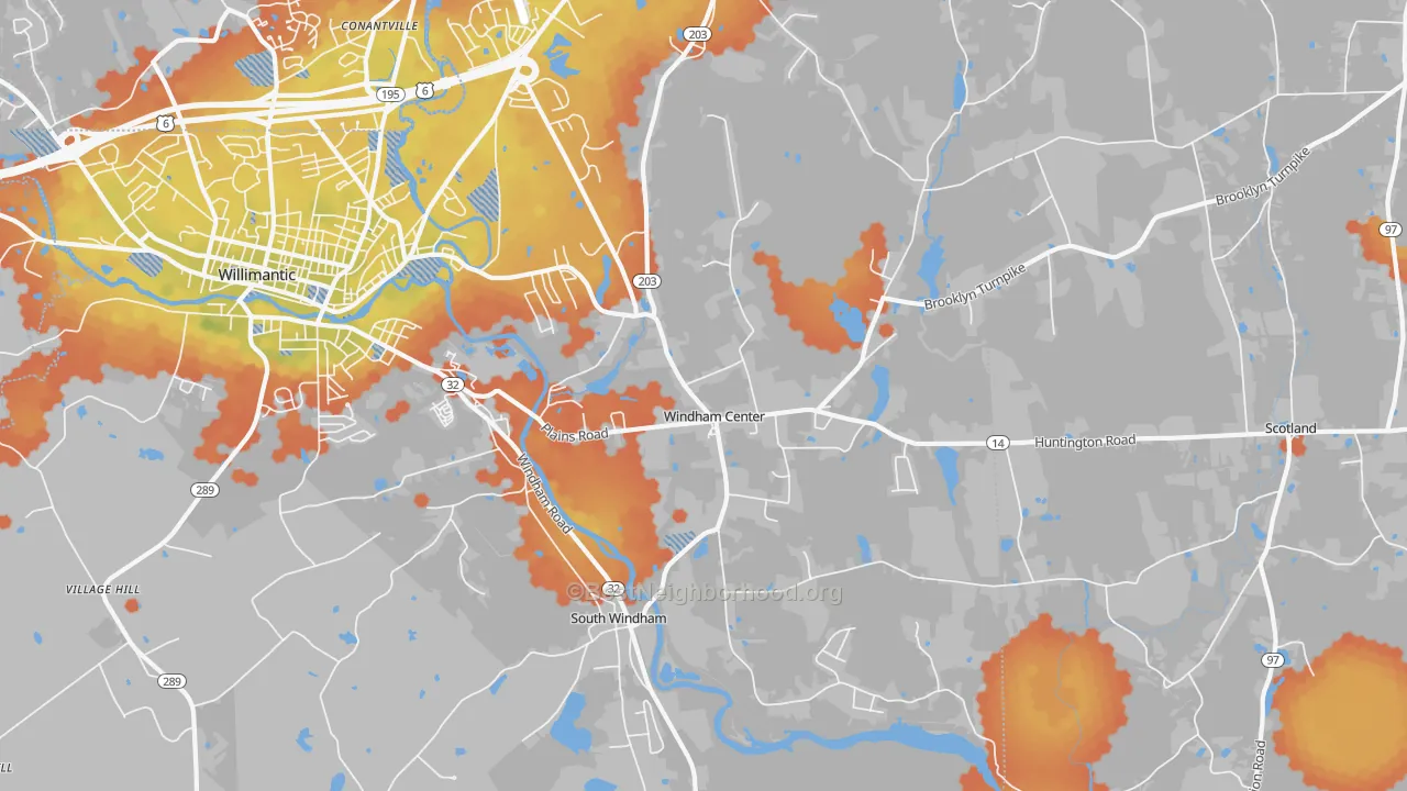 Bike Grade map of Windham, CT