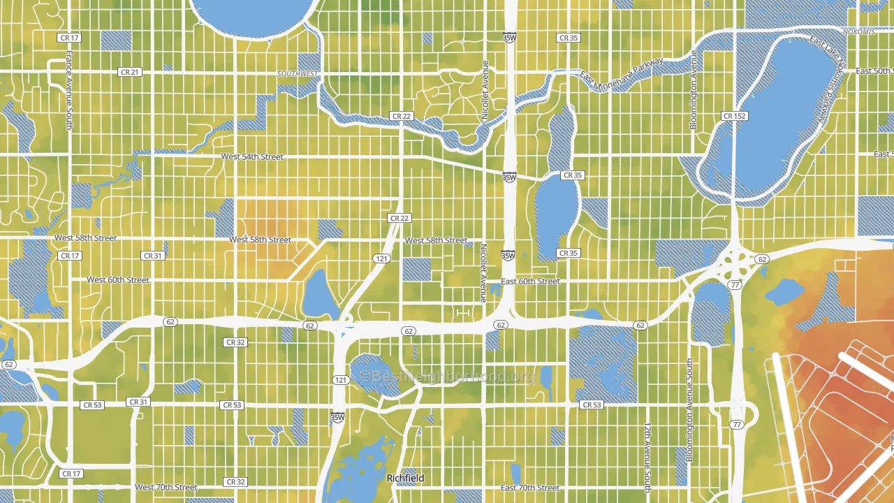 Bike Grade map of Windom, Minneapolis, MN