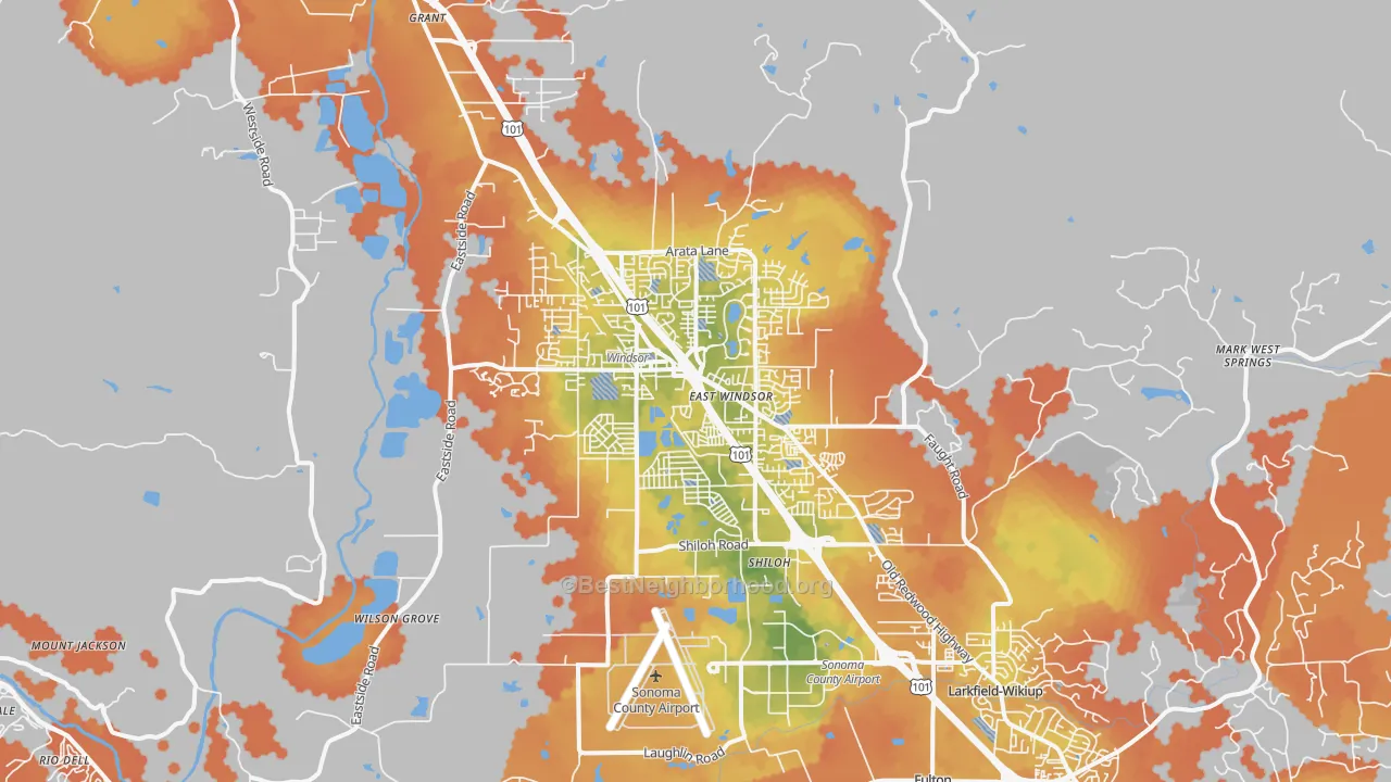 Bike Grade map of Windsor, CA