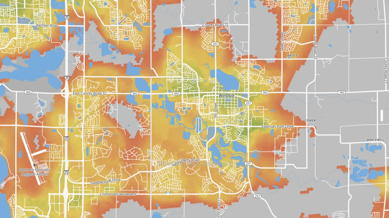 Bike Grade map of Windsor, CO